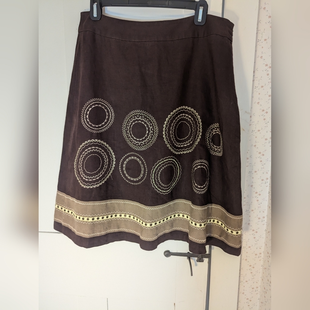 Vintage Talbots Skirt 12 Brown Embroidered Boho Hippie Bohemian Trending Fall